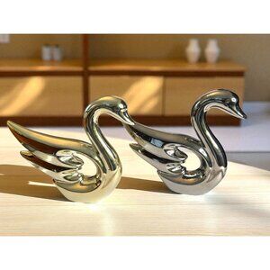 Gold & Silver Swan Ceramic Figures Set of 2